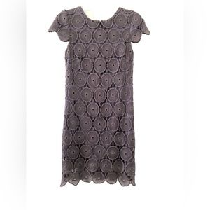 Suzy Chin for Maggie Boutique Dress Gray Crochet Lace Cap Sleeve Back Zip S 6P